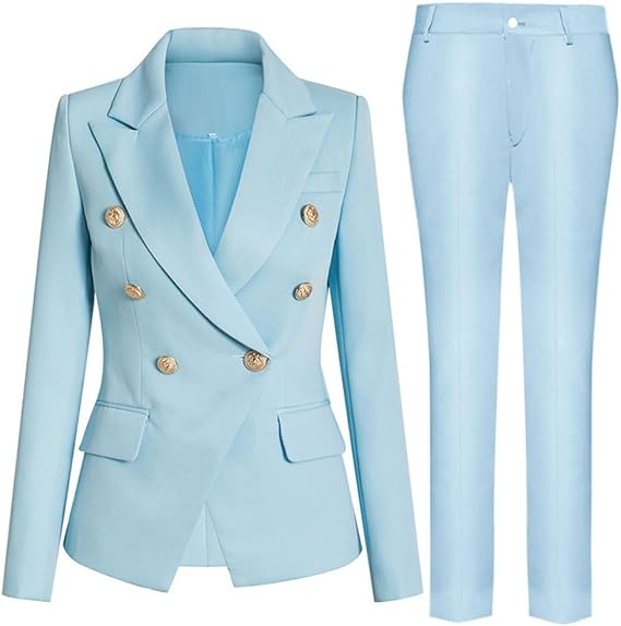"Elegantes Damen Business-Anzug-Set, Slim Fit, mit doppelter Knopfleiste und goldenen Knöpfen, für berufliche Anlässe."