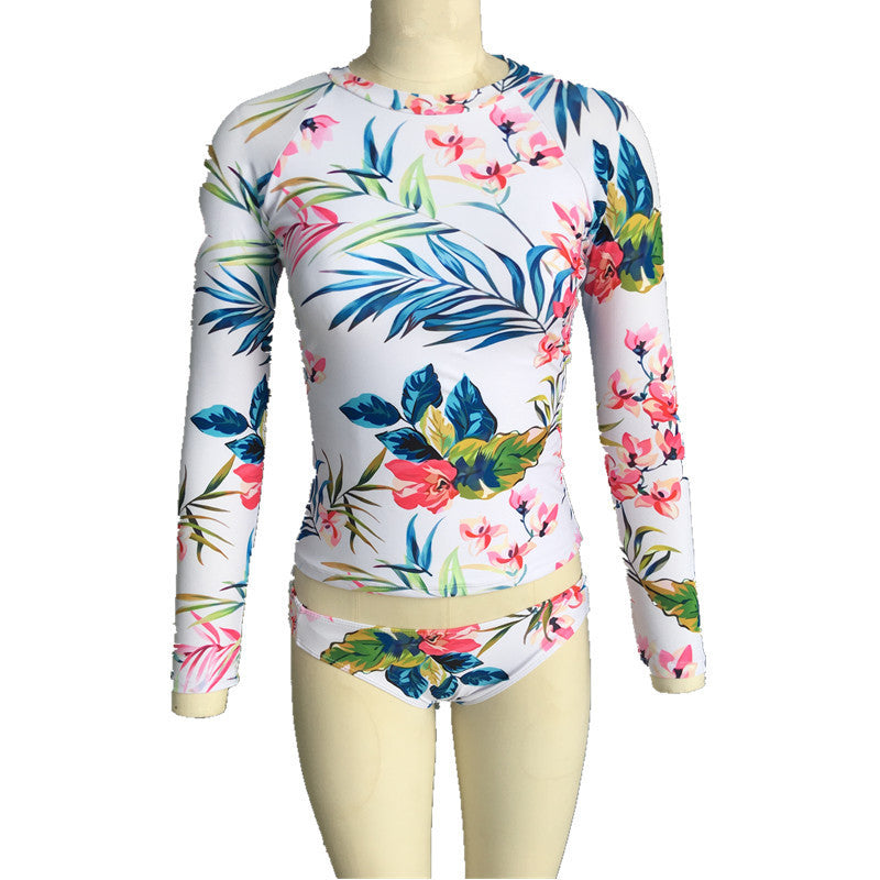 "Elegantes Damen Rashguard-Bikini-Set mit langem Arm und florales Muster, ideal für UV-Schutz und sportliche Aktivitäten."
