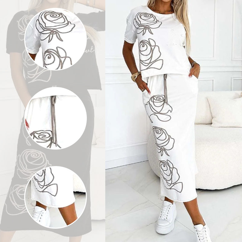Elegantes Damen-Zweiteiler Set mit Blumenmuster, bietet stilvolle Schnitte, ganztägigen Komfort und ist vielseitig kombinierb