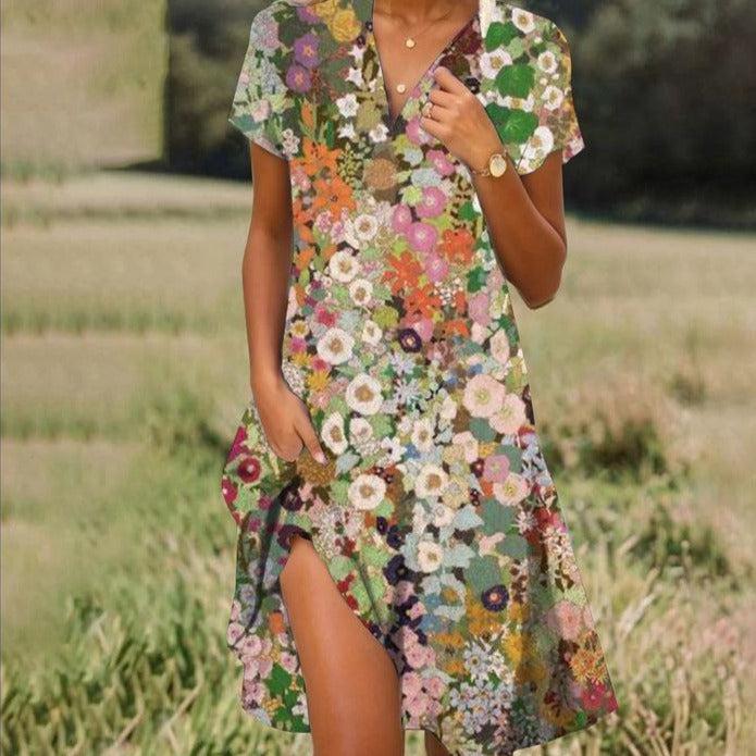 "Elegantes Sommer-Midikleid aus leichtem Stoff, in Beige, Blau, Grün oder Türkis, perfekt für warme Tage."
