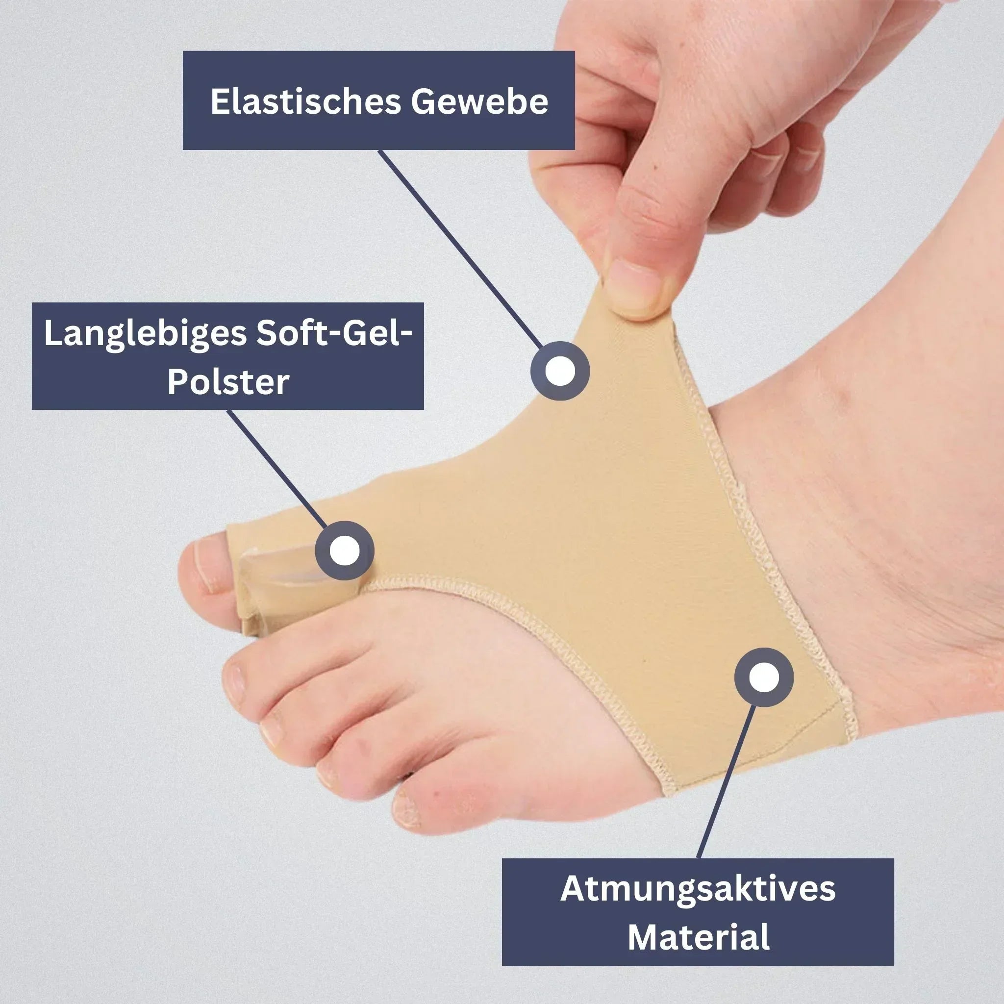 "Ergonomische HalluxFit Bandage für Hallux-Valgus, graues Accessoire, bietet Halt und Bewegungsfreiheit"
