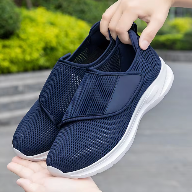 "Extra breite blaue Diabetikerschuhe für Herren, nahtloses Design, eleganter und bequemer Stil für jeden Anlass."