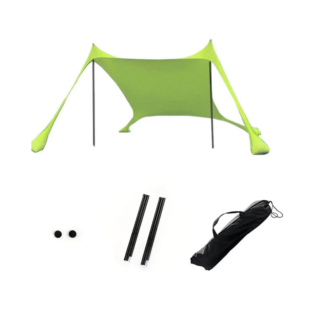 "Geräumige Strandmuschel mit UPF50+ UV-Schutz, geeignet für 3–4 Personen, ideal für sonnige Ausflüge am Strand."