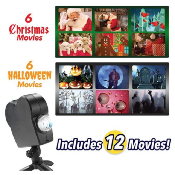 "Halloween-Projektor auf Stativ, schwarz, projiziert gruselige Filme, wetterbeständig, inkl. Leinwand, ideal für Fenster"