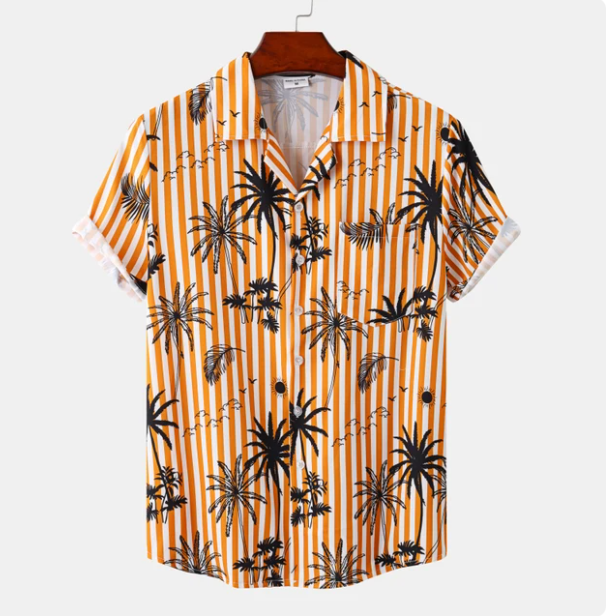 "Hawaiianisches Herrenhemd in Blau, klassisches Design, vielseitig, bequem, ideal für Freizeit und Sommer."
