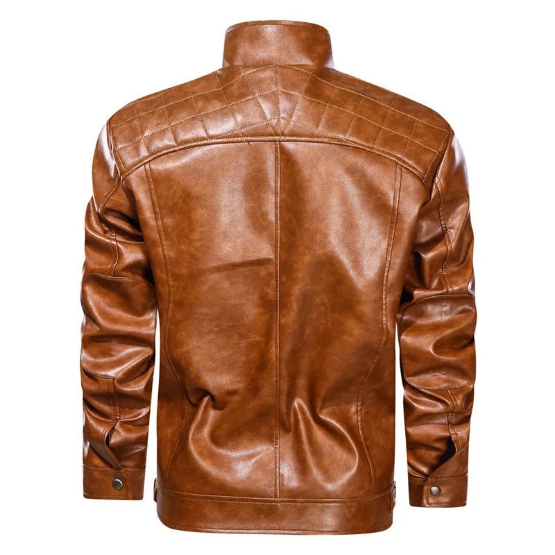 "Herren Bikerjacke in Schwarz und Braun mit klassischem Design, Reißverschlüssen und markanten Schulterpartien"