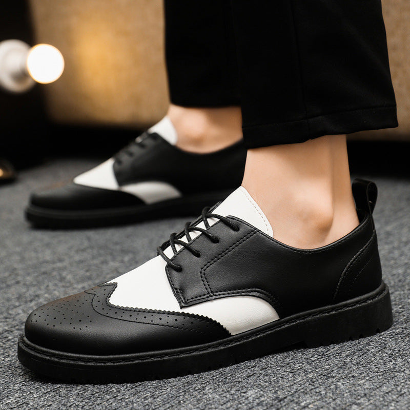 "Herren Brogue-Schnürschuh, Leder, Schwarz-Weiß-Kontrast mit Brogue-Details, eleganter und stilvoller Look"