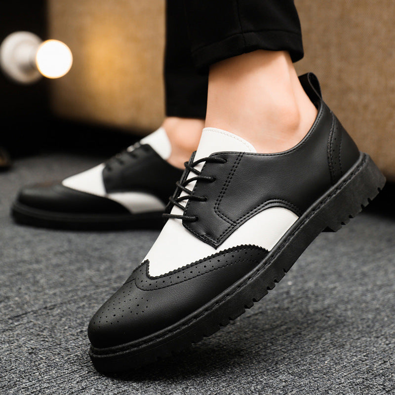 "Herren Brogue-Schnürschuh, Leder, Schwarz-Weiß-Kontrast mit Brogue-Details, eleganter und stilvoller Look"