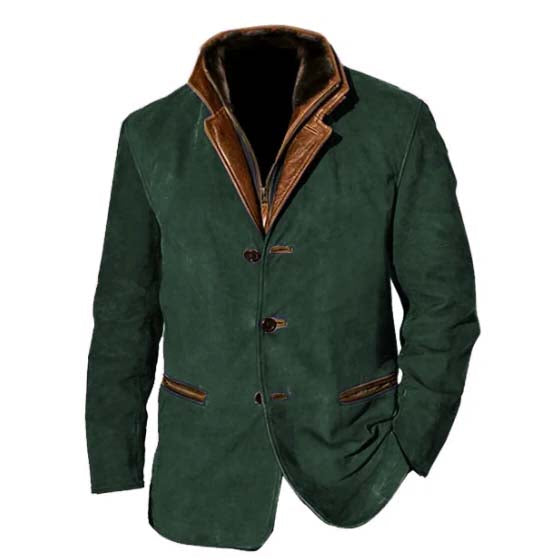 "Herren Daunenjacke Khaki, vintage Knopf, lässiger Schnitt, stilvoll, warm, für Alltag und Freizeit"
