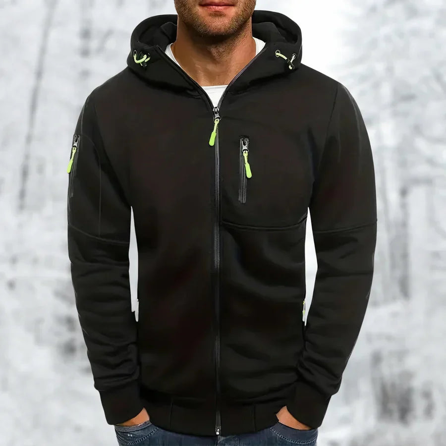 "Herren Kapuzenjacke, warm & stilvoll, Reißverschluss, schützende Kapuze, trendige Farben, legere bis Outdoor-Looks"