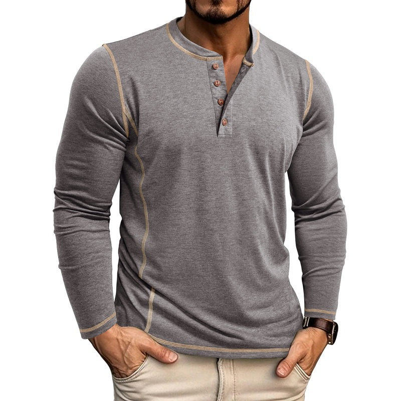 "Herren Langarmshirt mit Knopfleiste, elegantes Design, weicher Stoff, modische Kontrastnähte, vielseitig tragbar."