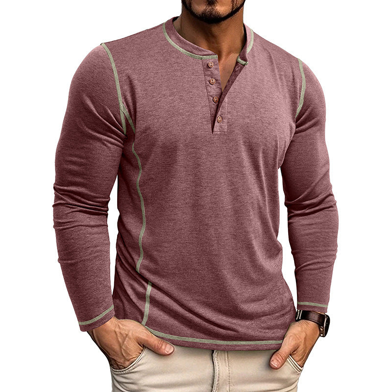 "Herren Langarmshirt mit Knopfleiste, elegantes Design, weicher Stoff, modische Kontrastnähte, vielseitig tragbar."