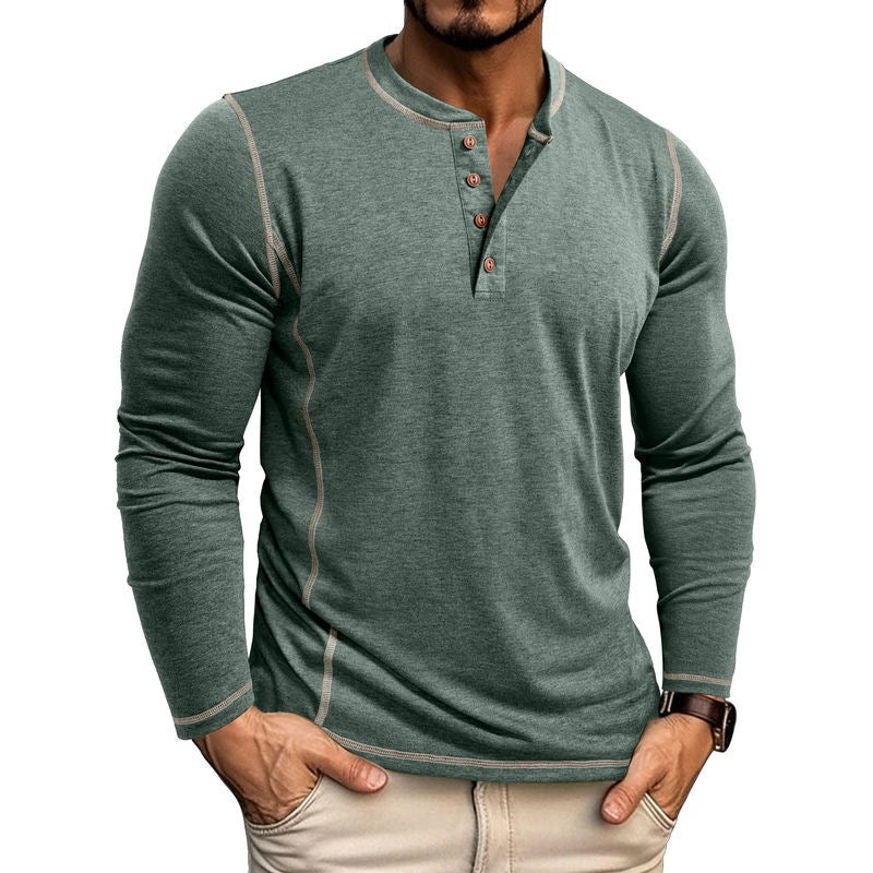 "Herren Langarmshirt mit Knopfleiste, elegantes Design, weicher Stoff, modische Kontrastnähte, vielseitig tragbar."