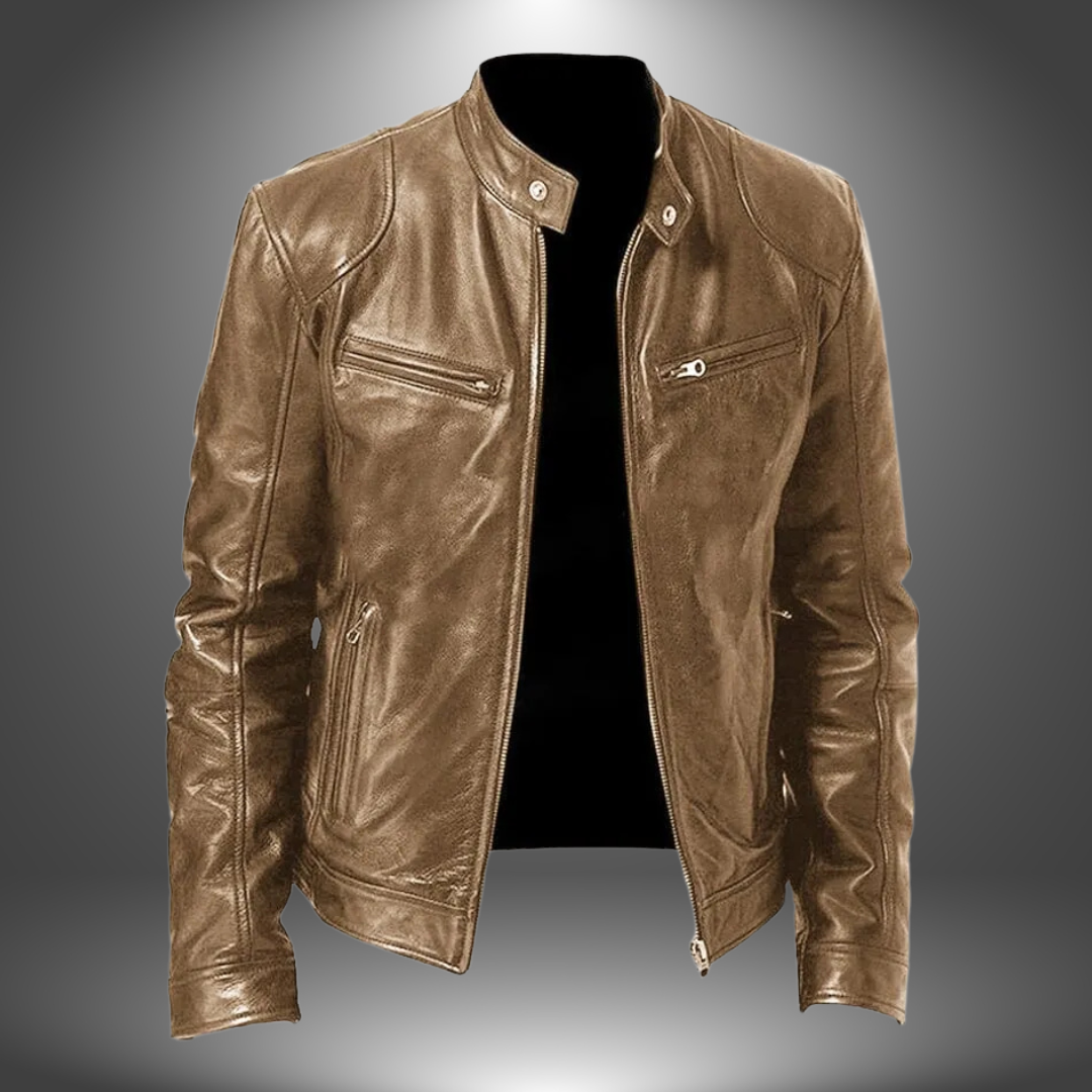 "Herren Lederjacke aus Echtleder, zeitloses Design, Vorderansicht, maskulin und elegant, klassische Passform"