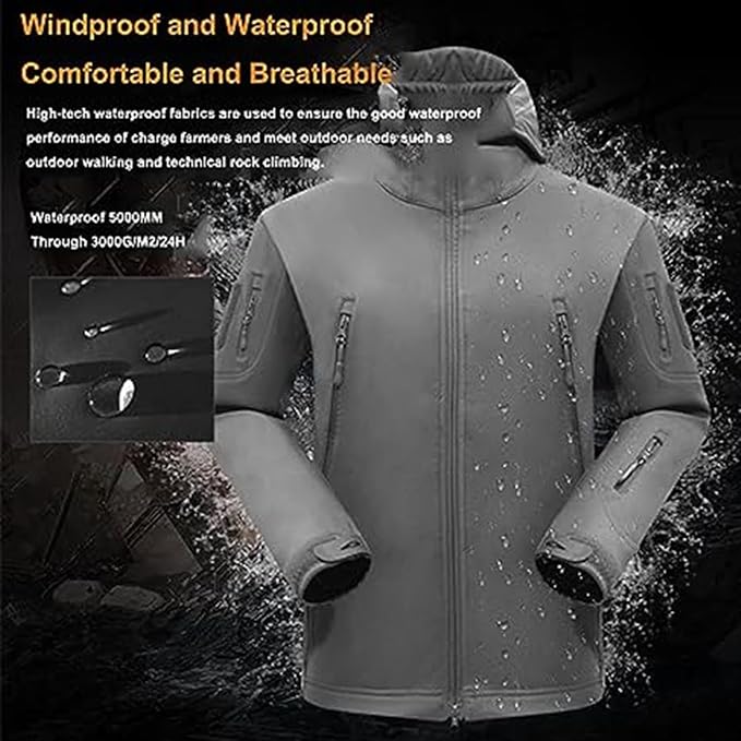 "Herren Outdoor-Jacke mit Fleece, atmungsaktiv, wasserfest, mit Reißverschluss und Kapuze, ideal für Abenteuer."