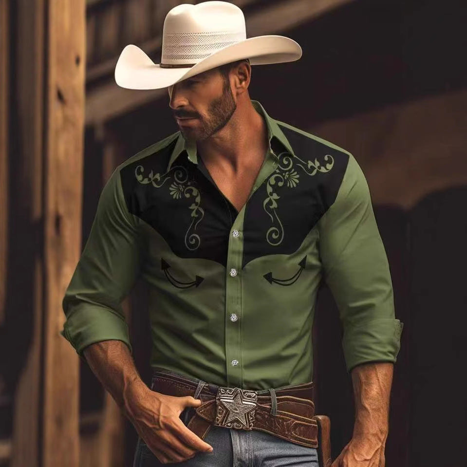 "Herren Westernhemd mit Stickereien, breiter Kragen, klassisches Design, komfortable Passform, eleganter Western-Stil"