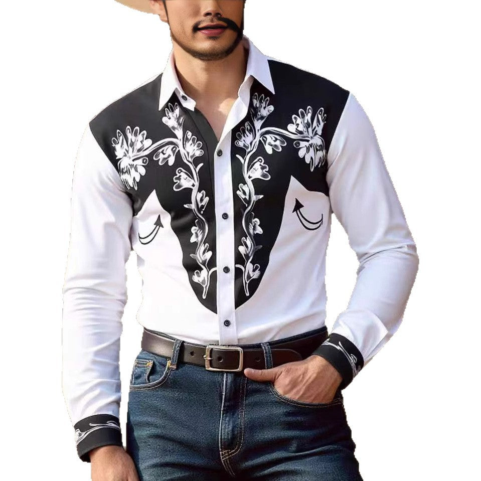 "Herren Westernhemd mit Stickereien, breiter Kragen, klassisches Design, komfortable Passform, eleganter Western-Stil"