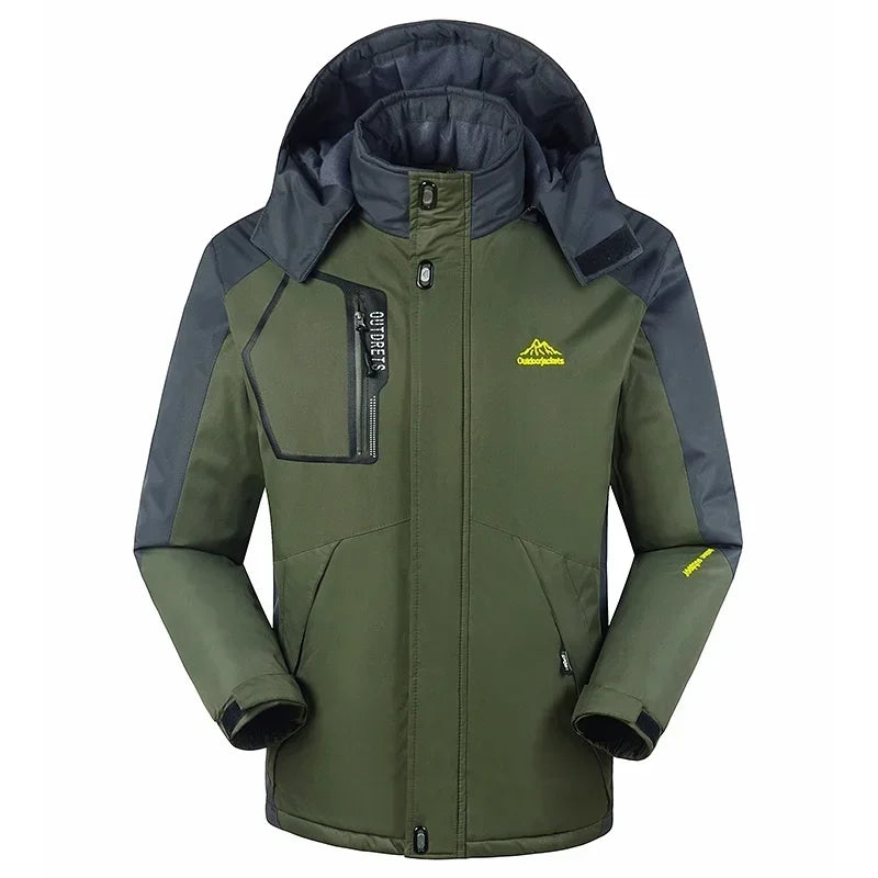 "Herren-Skijacke mit Kapuze, wetterfest, stilvolles Design, ideal für Wintersport, mit praktischen Reißverschlusstaschen."