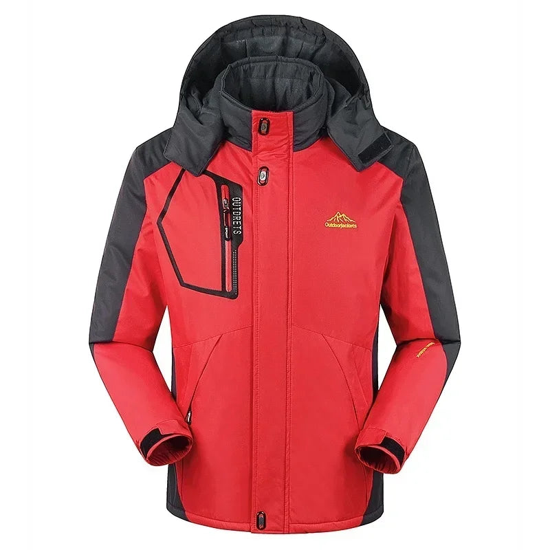 "Herren-Skijacke mit Kapuze, wetterfest, stilvolles Design, ideal für Wintersport, mit praktischen Reißverschlusstaschen."