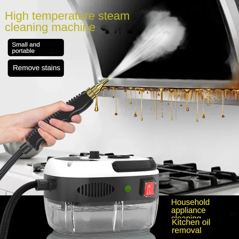 Hochdruck-Dampfreiniger, 2500W, 3 Bar, für Küche und Bad; Weiß, Rot, Blau; länglicher Griff, LED-Anzeige und Dampfdüsen.
