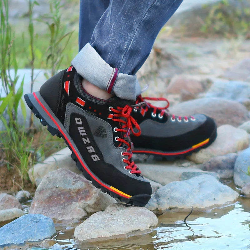 "Hochwertige Herren Wander Schuhe, robust, ideal für Outdoor-Abenteuer, mit anpassbarer Schnürung, blau/gelb, grau/rot"