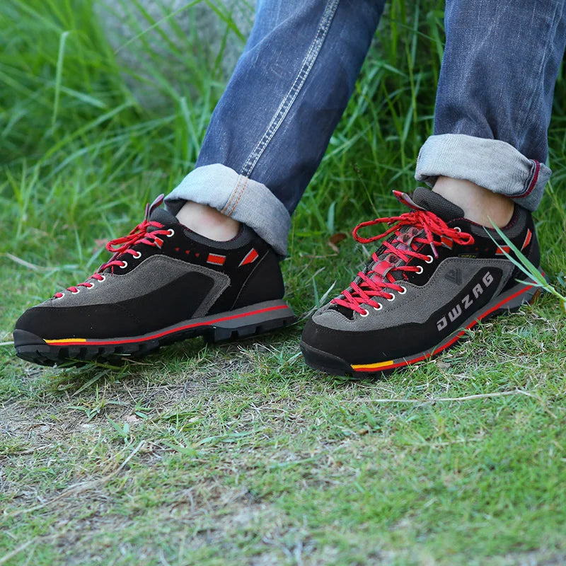 "Hochwertige Herren Wander Schuhe, robust, ideal für Outdoor-Abenteuer, mit anpassbarer Schnürung, blau/gelb, grau/rot"