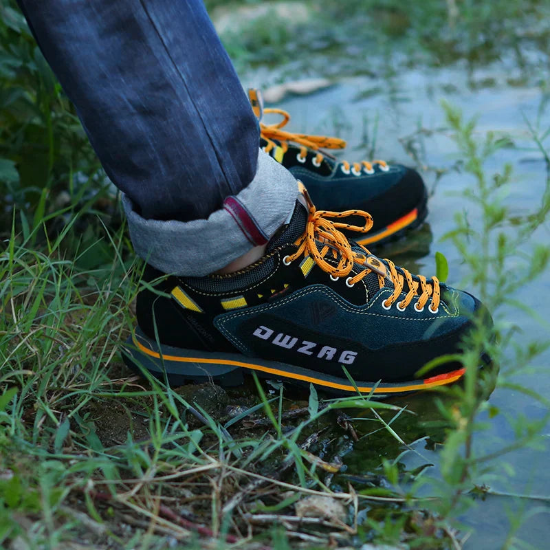 "Hochwertige Herren Wander Schuhe, robust, ideal für Outdoor-Abenteuer, mit anpassbarer Schnürung, blau/gelb, grau/rot"