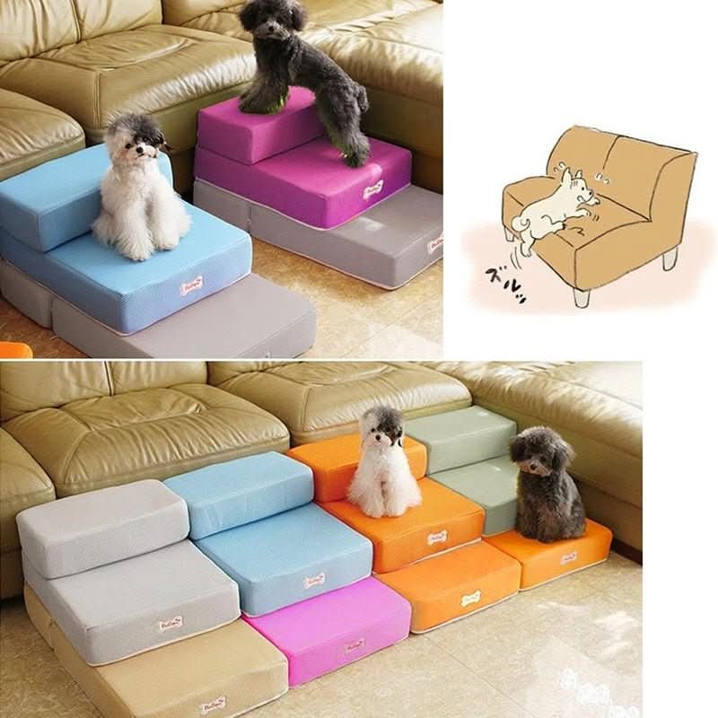 "Hundetreppe DOGSTEP PRO in Beige mit weicher, rutschfester Oberfläche für sicheres Aufsteigen kleiner Haustiere auf Sofa ode