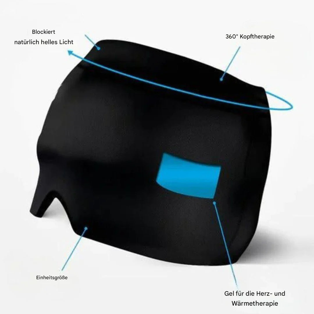 Kühl- und Wärmemaske für Kopf und Augen, blau, mit 360°-Passform, ideal zur Schmerzlinderung und Entspannung.
