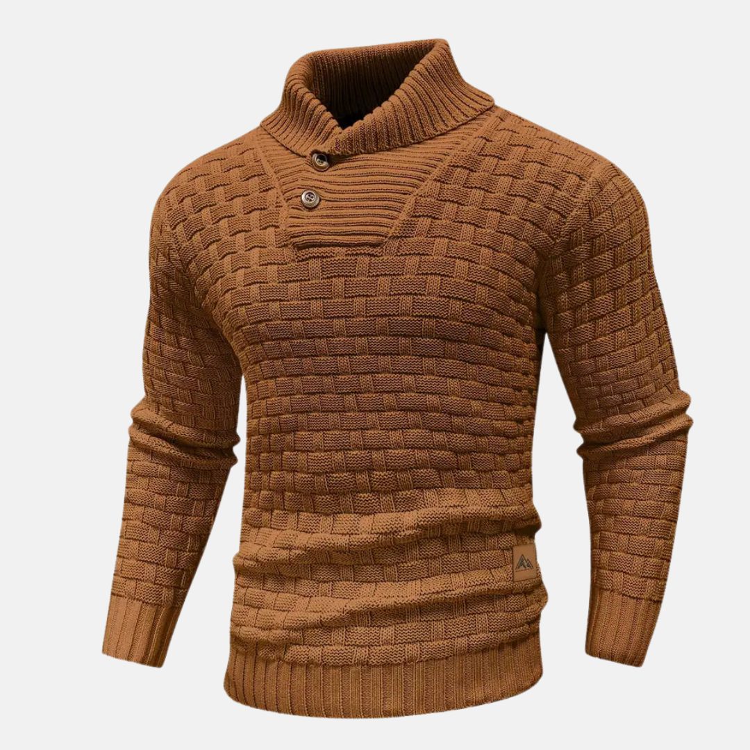 "Klassischer blauer Herren Strickpullover, weich und modern, ideal für kältere Tage und überall vielseitig kombinierbar."