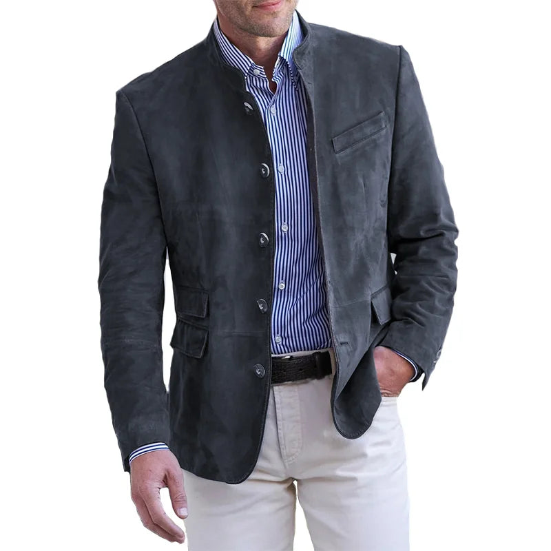 Klassisches Herrenjackett, warmes Synthetik-Mischgewebe, Regular Fit, elegante Details, ideal für Winter.