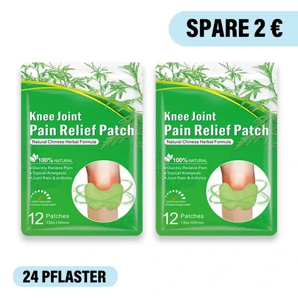 "Knie-Schmerzpflaster zur natürlichen Schmerzlinderung, einfach anzuwenden, auf Knie aufgeklebt für gezielte Erleichterung."