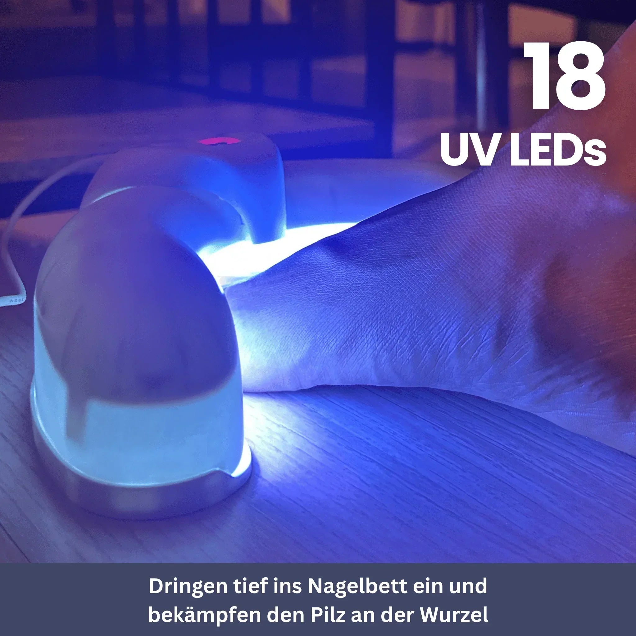 "Kompaktes UV-Lichtgerät zur Nagelpilztherapie in Anwendung, ideal für zuhause, verbessert Nagelgesundheit."