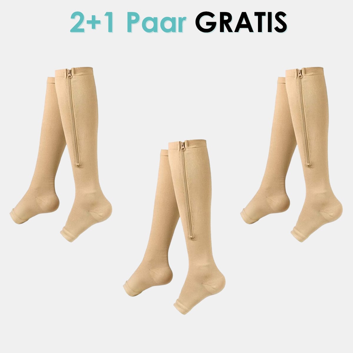 "Kompressionsstrümpfe mit Reißverschluss, schwarz, für verbesserte Blutzirkulation und Komfort, aus Spandex und Nylon."