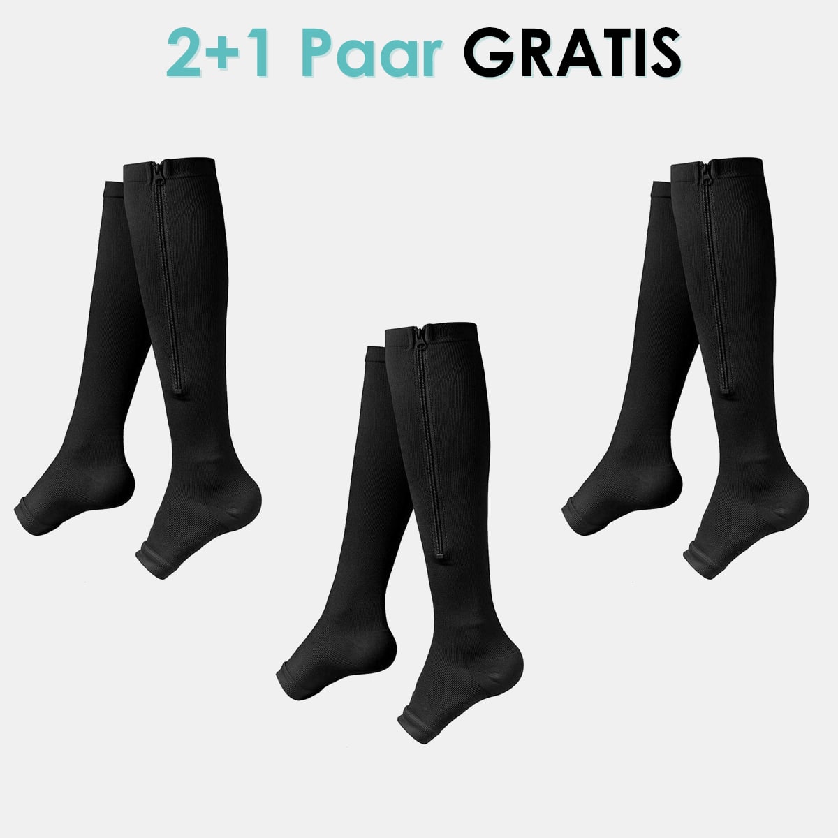 "Kompressionsstrümpfe mit Reißverschluss, schwarz, für verbesserte Blutzirkulation und Komfort, aus Spandex und Nylon."