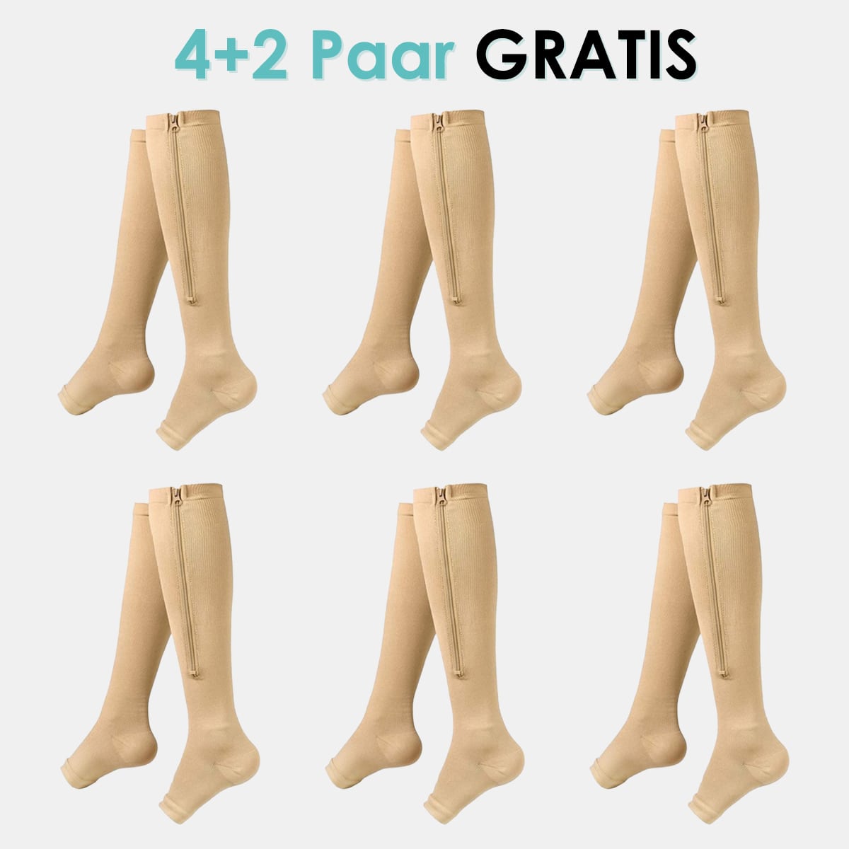 "Kompressionsstrümpfe mit Reißverschluss, schwarz, für verbesserte Blutzirkulation und Komfort, aus Spandex und Nylon."