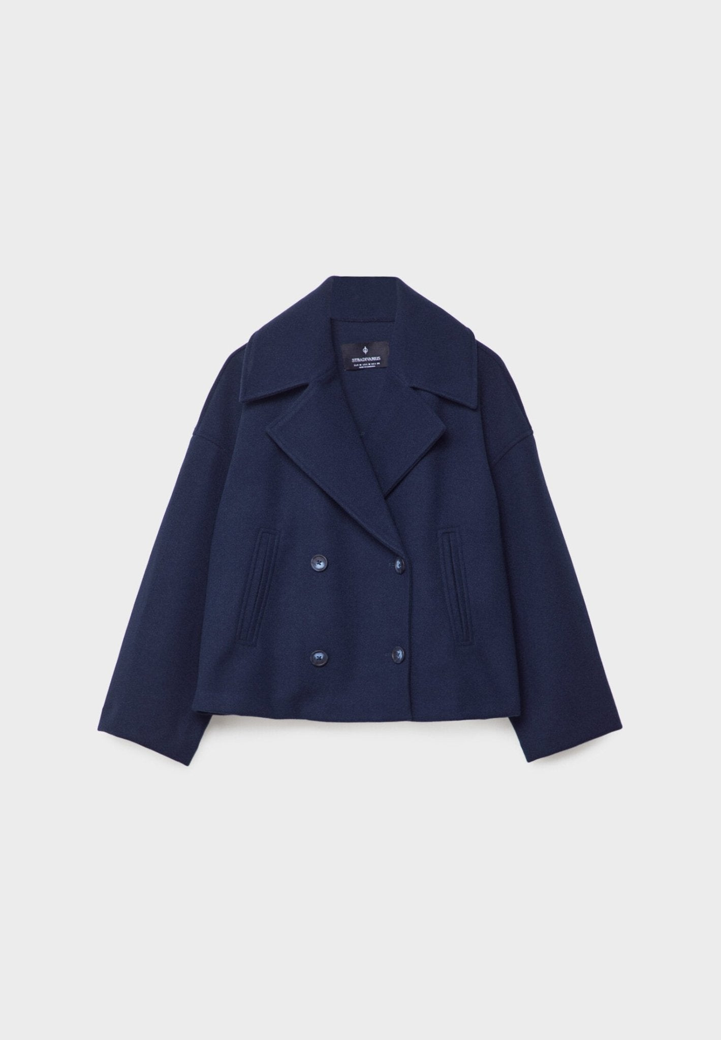"Kurze elegante Damenjacke, auffälliger Kragen, doppelreihiger Knopfverschluss, vielseitige Farben, modische Silhouette"