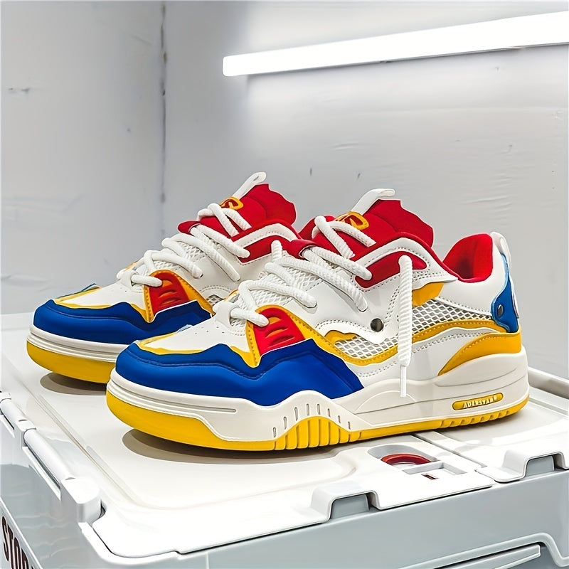 "Leichte Herrenturnschuhe, modern, atmungsaktiv, vielseitig, mit gelben, grauen, schwarzen Elementen, sportlicher Stil."