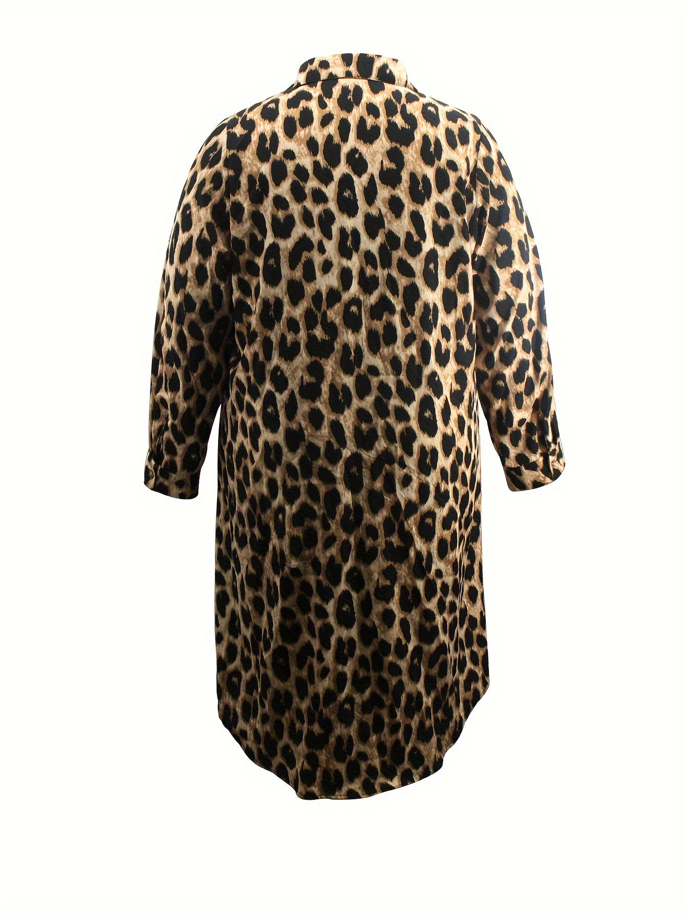 "Lässiges Leopardenmuster Hemdkleid mit langen Ärmeln, eleganter Stil, vielseitig kombinierbar, ideal für Frauen"