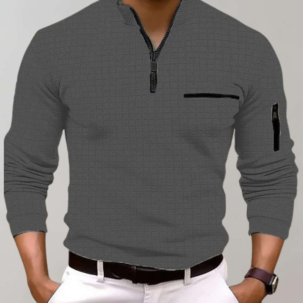 "Modernes langärmliges Herren-Poloshirt orange, atmungsaktiver Stoff, klassischer Kragen, sportliche Eleganz"