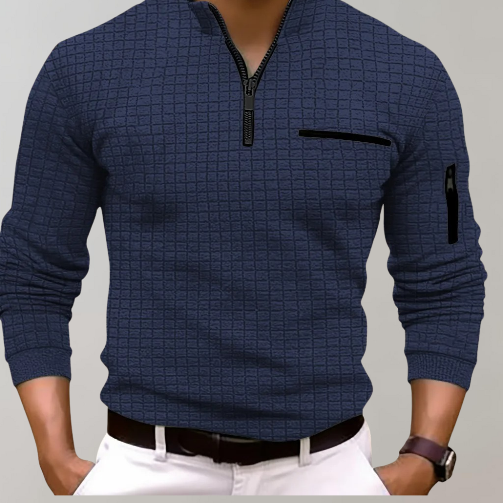 "Modernes langärmliges Herren-Poloshirt orange, atmungsaktiver Stoff, klassischer Kragen, sportliche Eleganz"