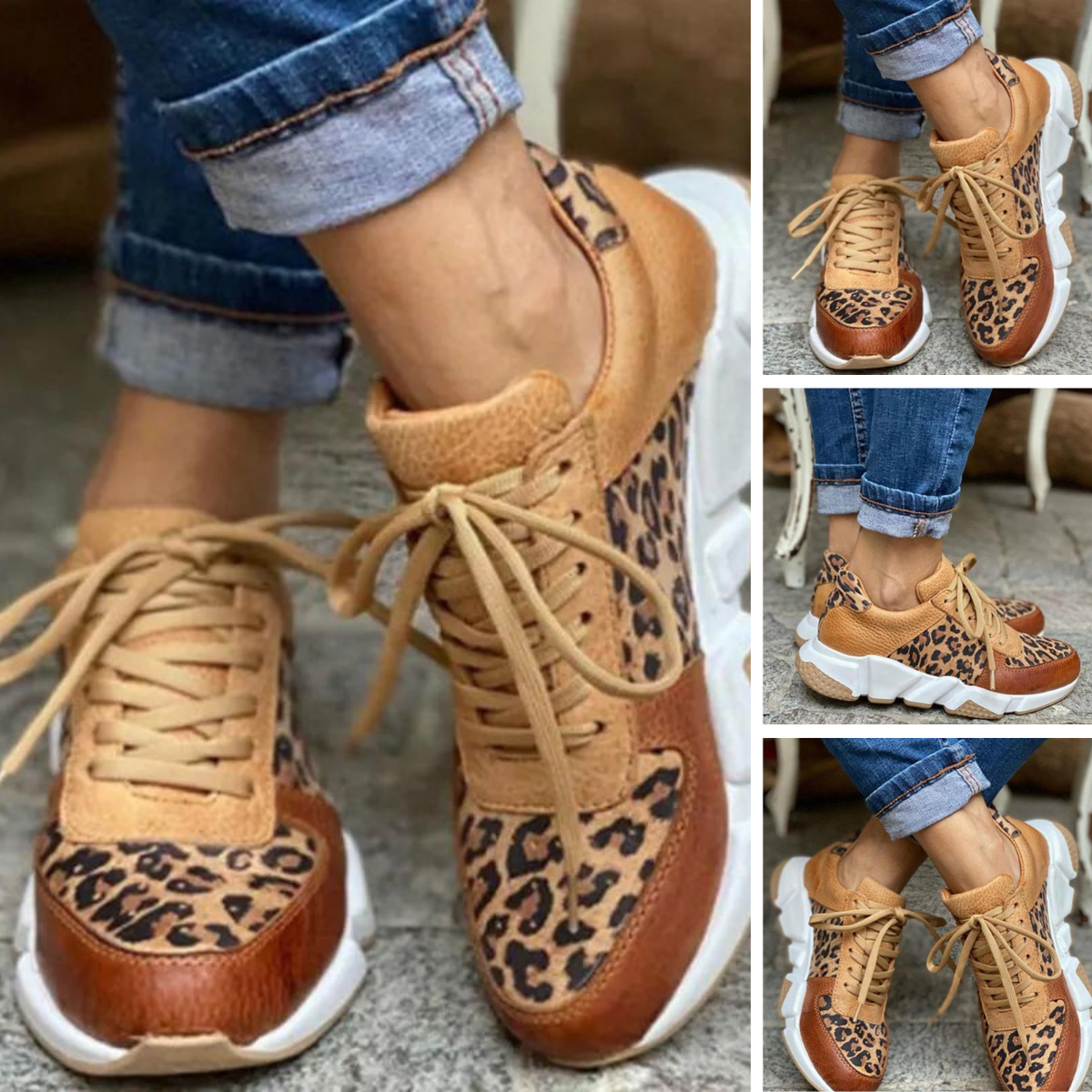 "Modische Leoparden Sneakers für Damen mit dicker vulkanisierter Sohle, ideal für den Herbst, aus robustem PU-Leder."