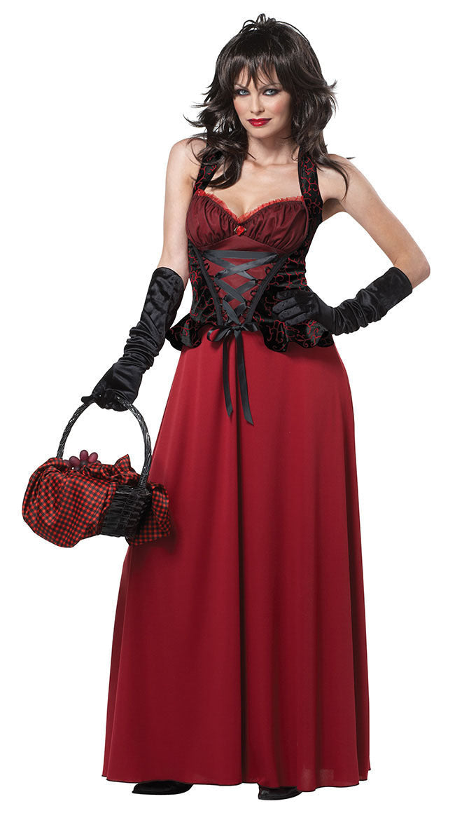 Märchenhaftes Kleid mit rotem Umhang, modernes Design, ideal für Halloween, verführerischer Look, Damen Maxi-Kostüm.