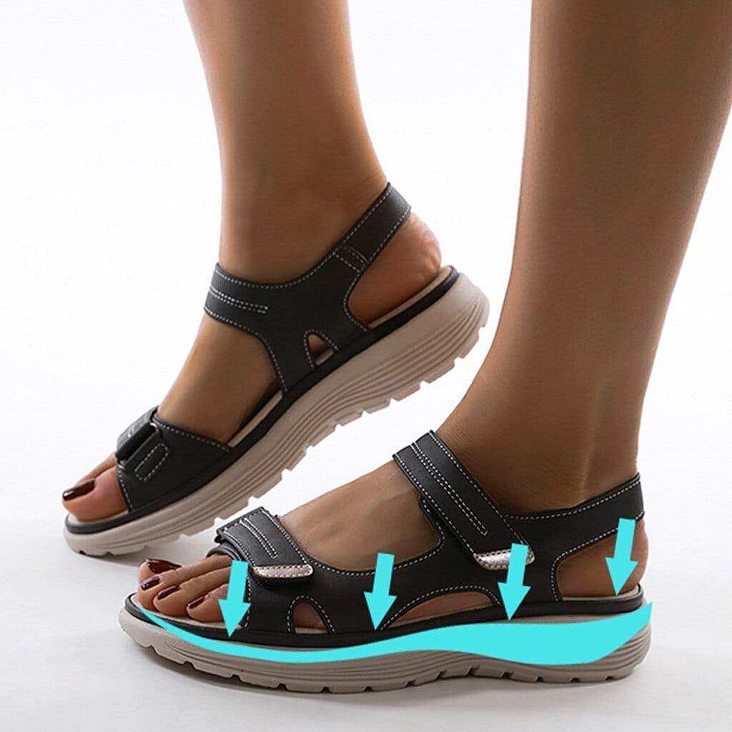 Orthopädische Damen-Sandalen mit verstellbaren Riemen, ergonomischer Sohle und stilvollem Design für hohen Komfort.