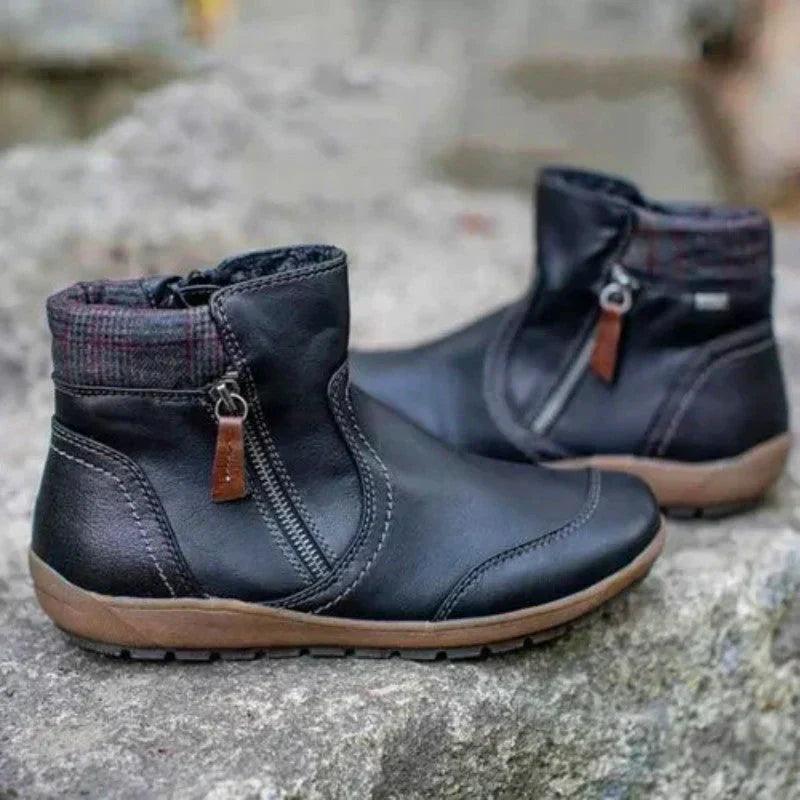 "Orthopädische Damenstiefel mit Reißverschluss, atmungsaktivem Obermaterial, ergonomischer Stütze und rutschfester Sohle."