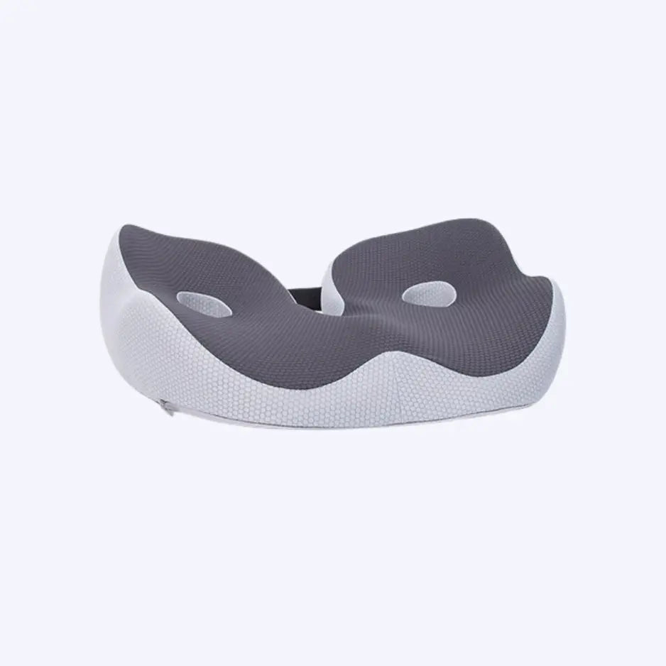 Orthopädisches Sitzkissen LumbarMed Pro, ergonomisch, grau-blau, mit Gurten, für Komfort und gesunde Sitzhaltung.