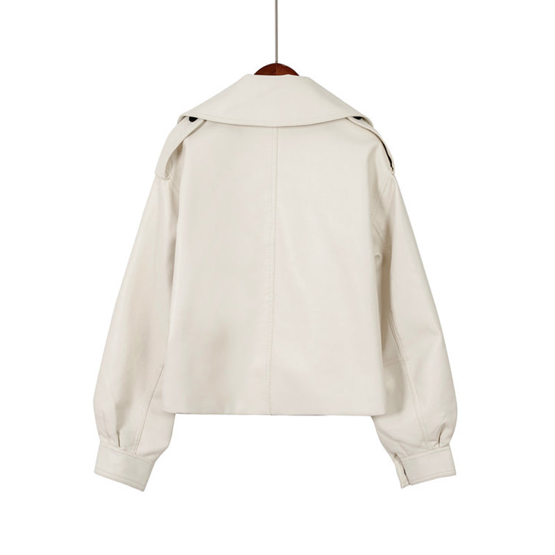 "Oversized Damenjacke mit Knöpfen, langärmelig, beige, herbstlich, uni Muster, stilvoller Chic"