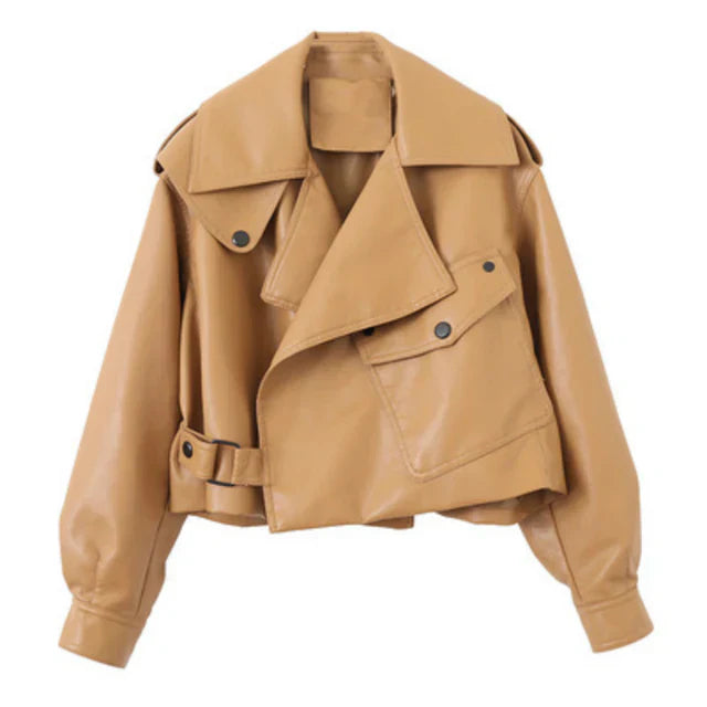 "Oversized Damenjacke mit Knöpfen, langärmelig, beige, herbstlich, uni Muster, stilvoller Chic"