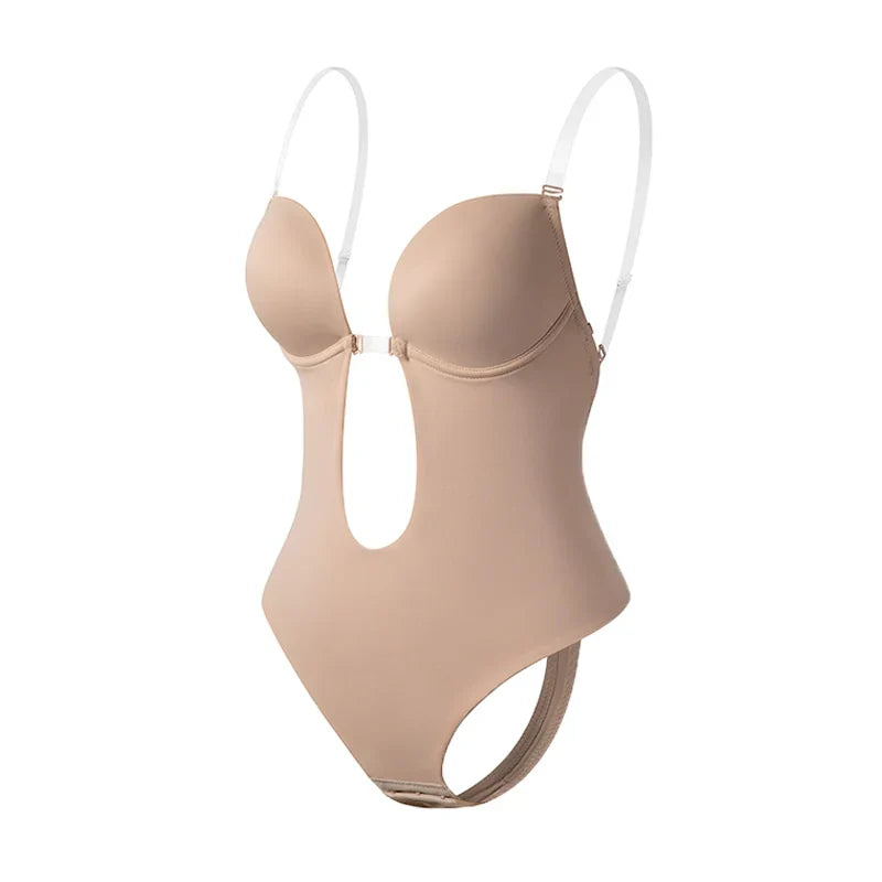 Rückenfreier Body-BH für Frauen in Beige, nahtloses Design, bietet unsichtbaren Komfort und eleganten Halt für Abendkleider.
