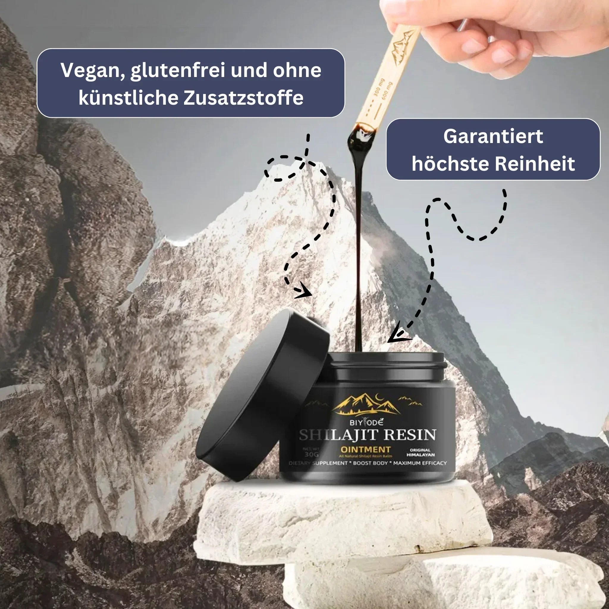 "Reines Shilajit Harz 30g, 50g, tiefschwarz, einzigartige Konsistenz, natürliche Energiequelle für Vitalität und Wohlbefinden